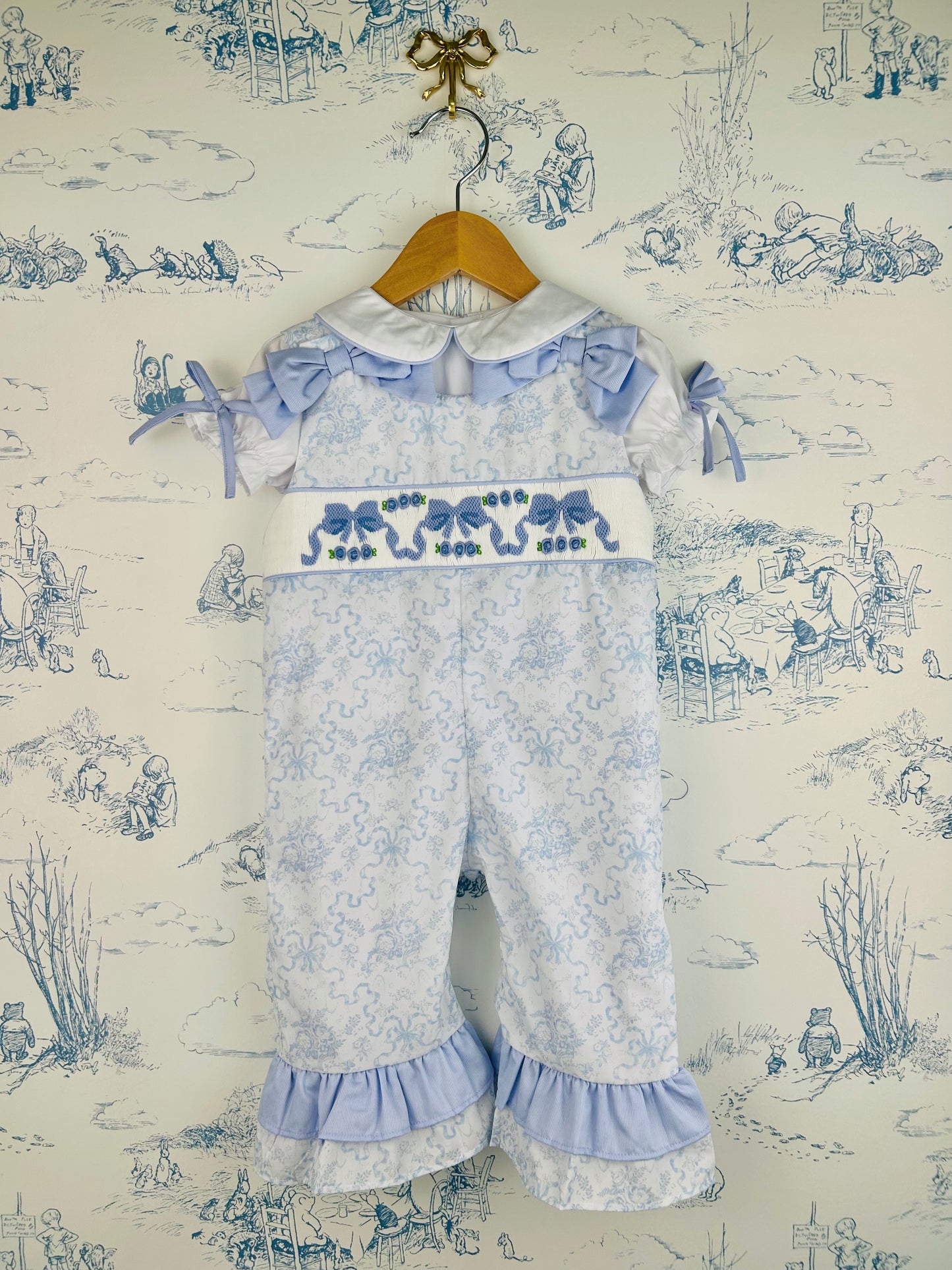 Blue Bows Overalls Set