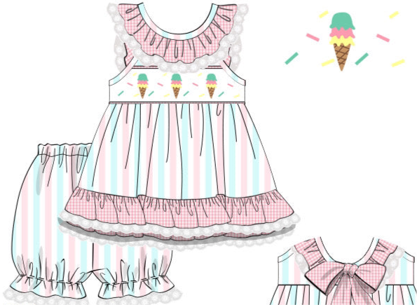 Ice Cream Bubble Shorts Set