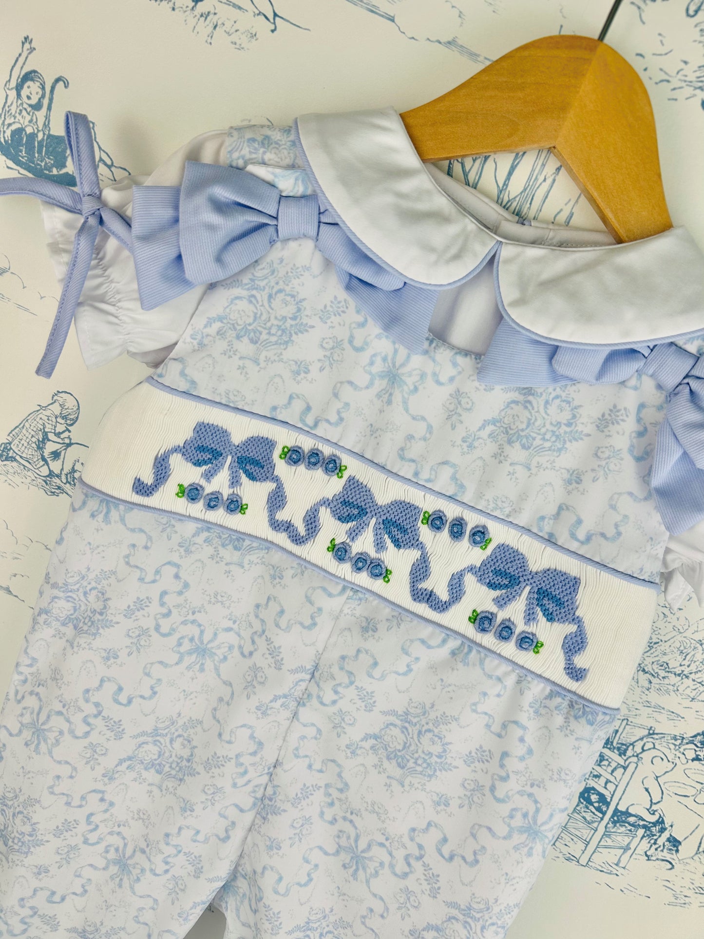 Blue Bows Overalls Set