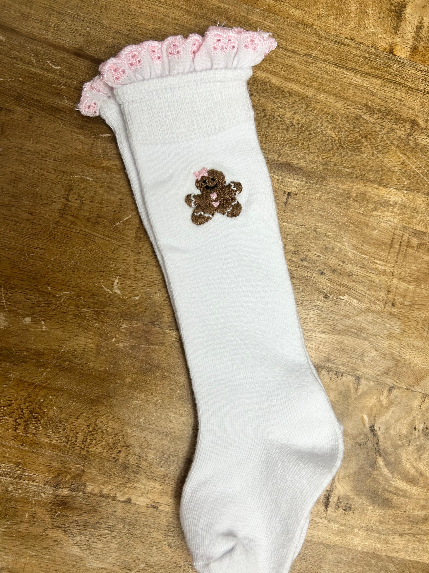 Gingerbread Pink Embroidered Socks
