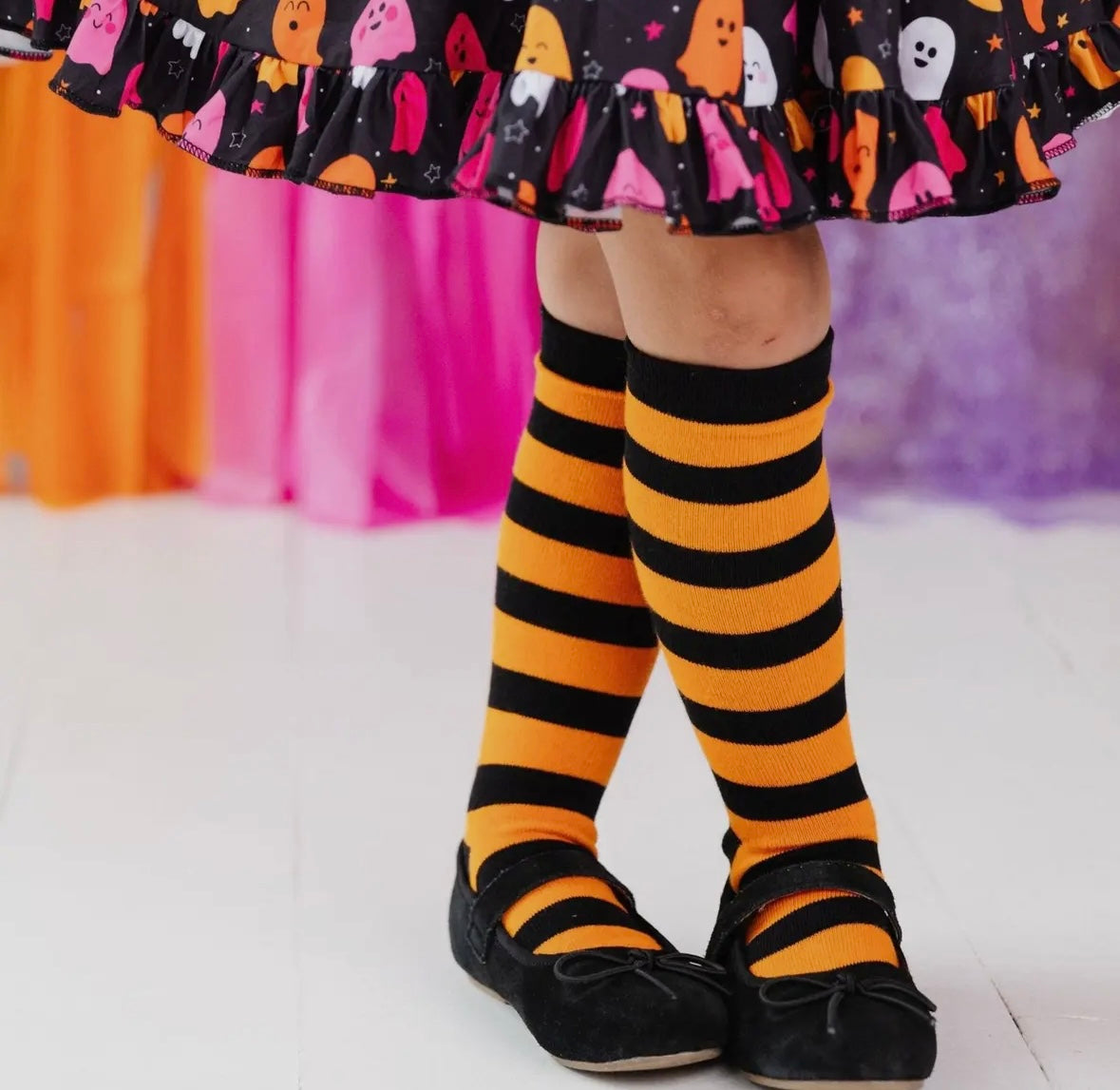 Little Stocking Co. Orange/Black Knee Socks