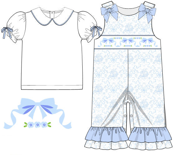 Blue Bows Overalls Set