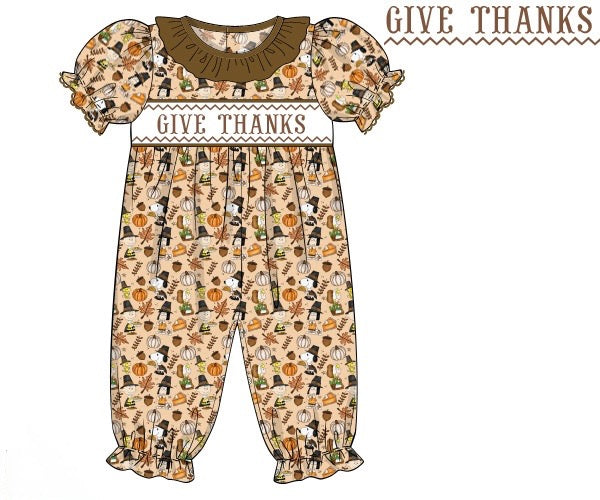 PO1223 Charlie Brown Thanksgiving Girls Romper PREORDER