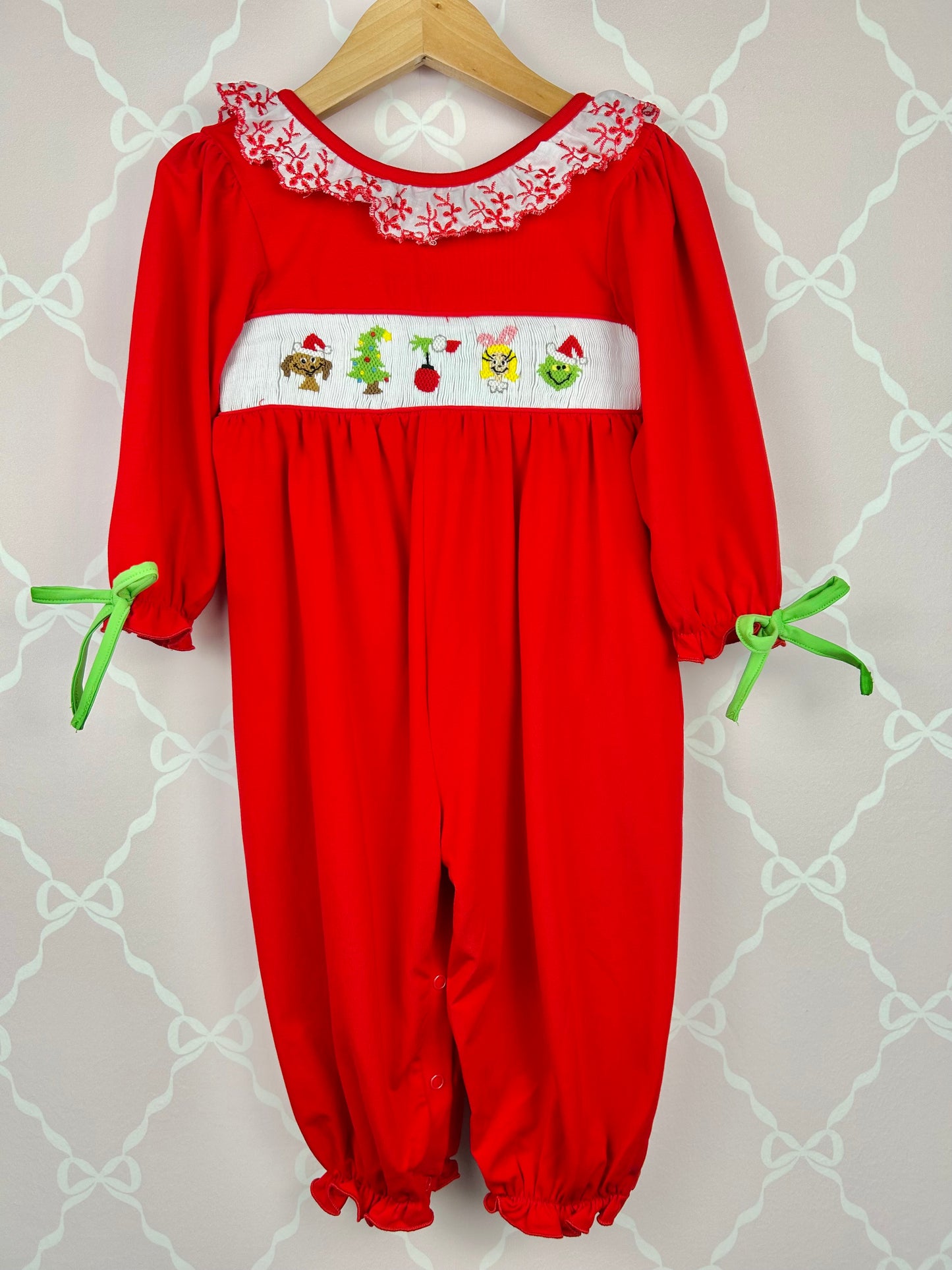 Grinch Smocked Girls Romper