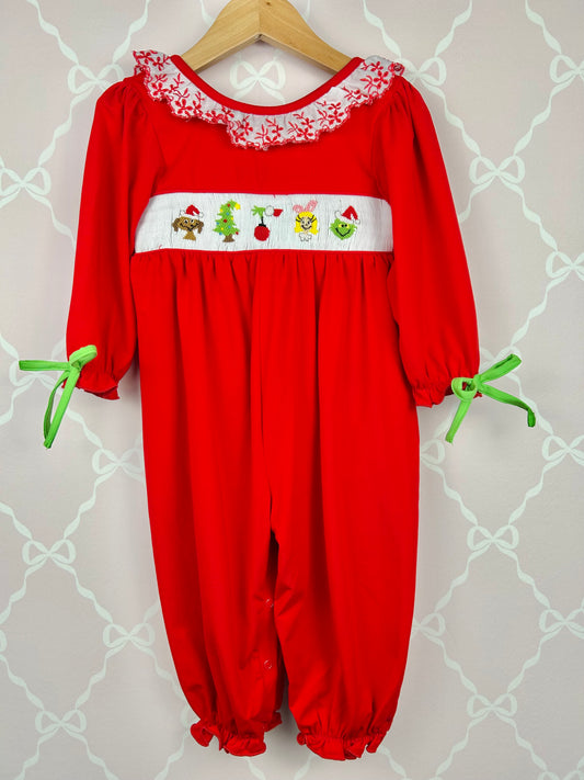 Grinch Smocked Girls Romper