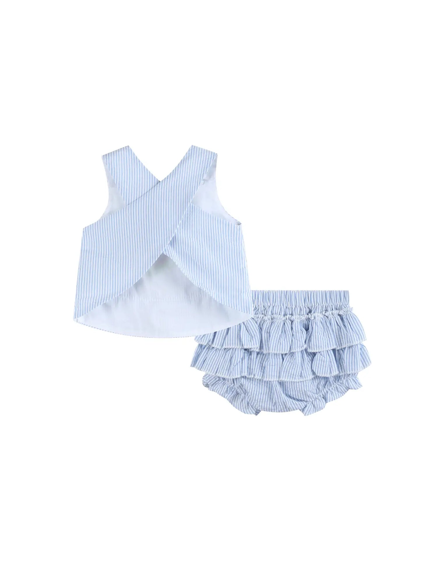 Light Blue Seersucker Turtle 2pc Bloomer Set