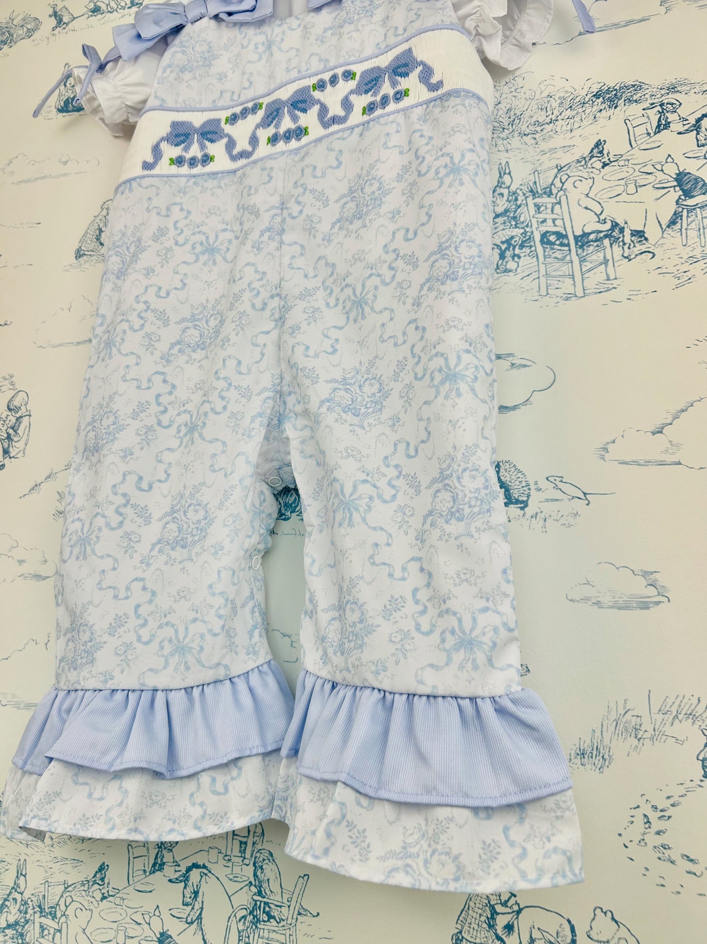 Blue Bows Overalls Set