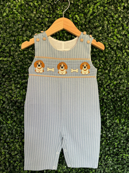 Light Blue Puppy Smocked Overalls