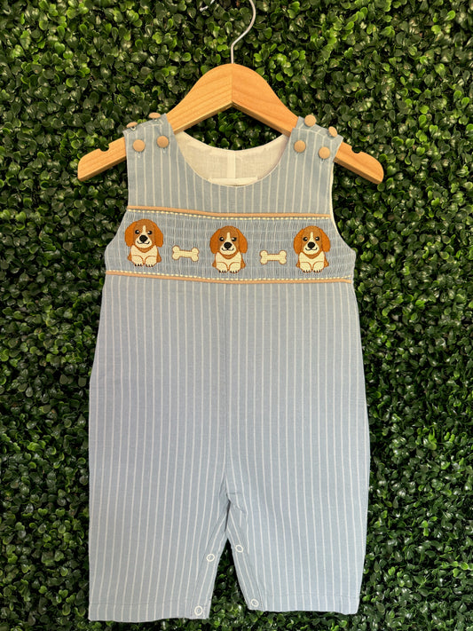 Light Blue Puppy Smocked Overalls