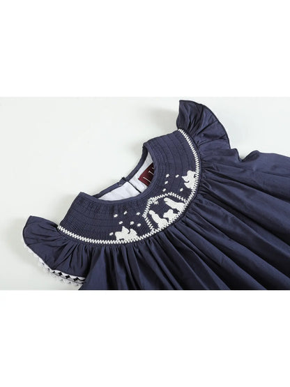 Navy Blue Nativity Smocked Christmas Dress