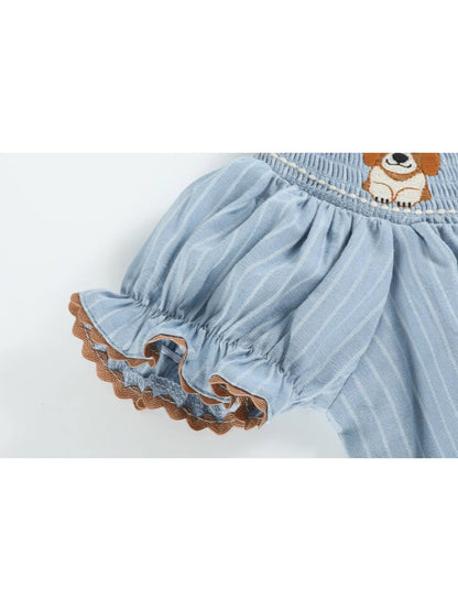 Light Blue Puppy Smocked Bishop Dress