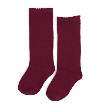 Burgundy Lace Top Knee High Socks