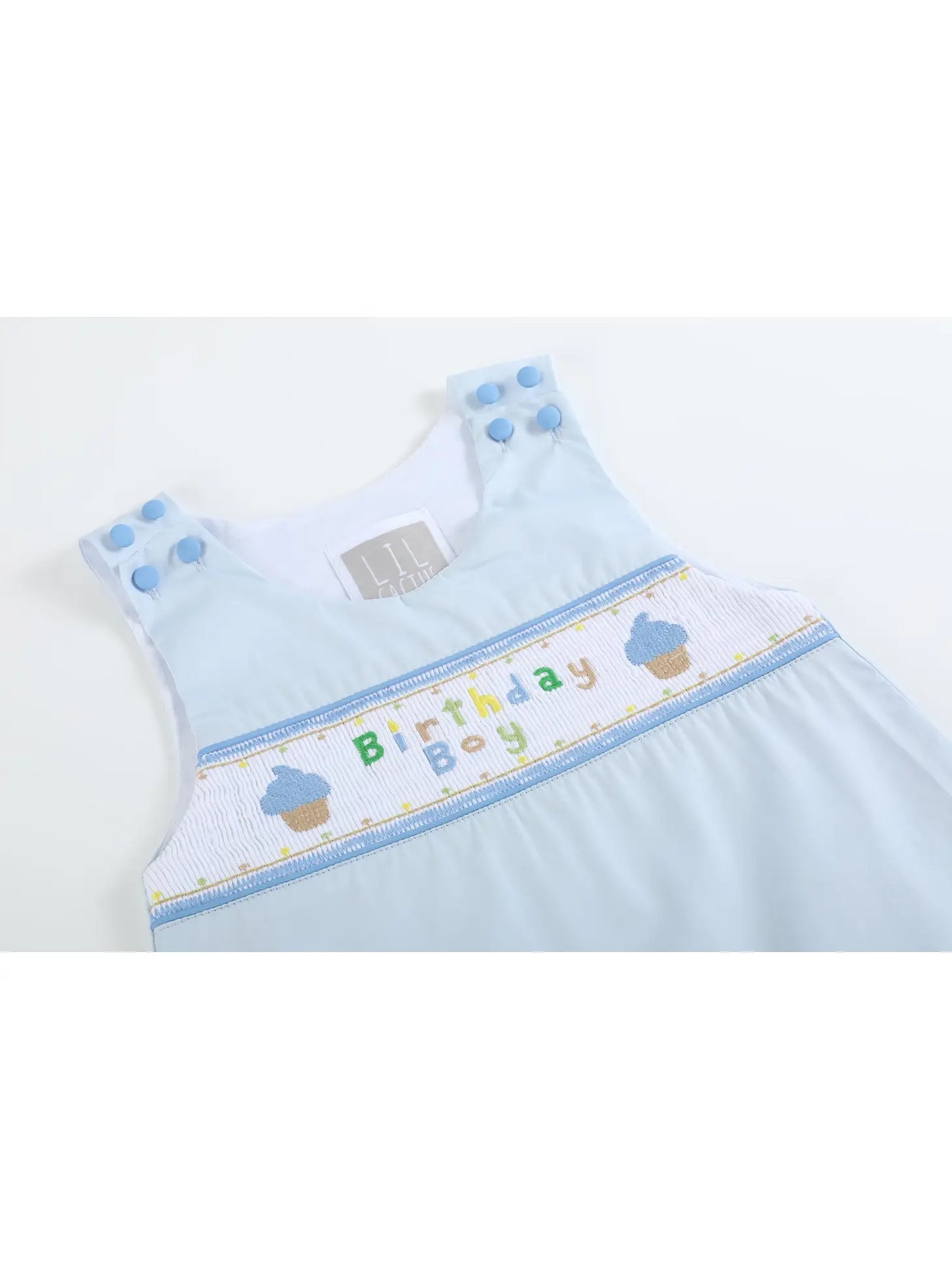 Blue Birthday Boy Smocked Shortalls