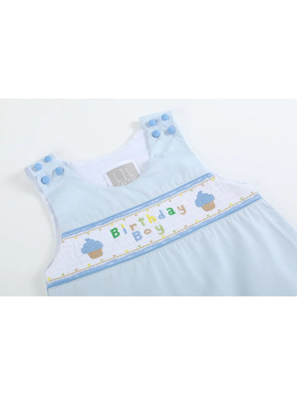 Blue Birthday Boy Smocked Shortalls