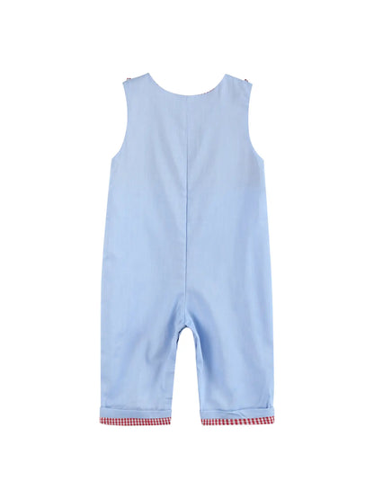 Light Blue Smocked Santa and Sleigh Overalls