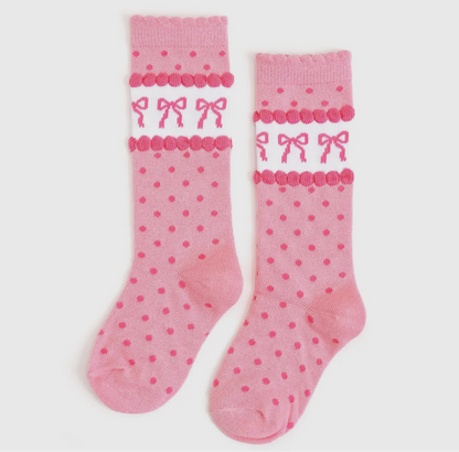 Little Stocking Co. Pink Scallop Bow Socks