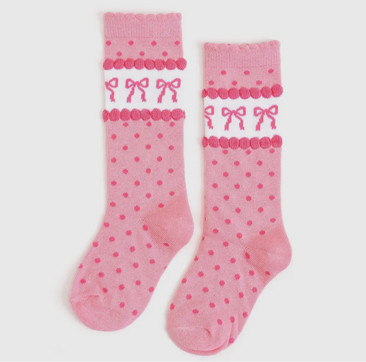 Little Stocking Co. Pink Scallop Bow Socks