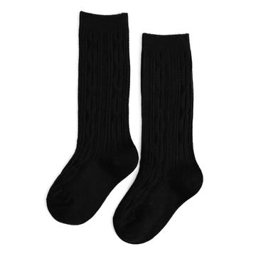 Black Cable Knit Knee High Socks