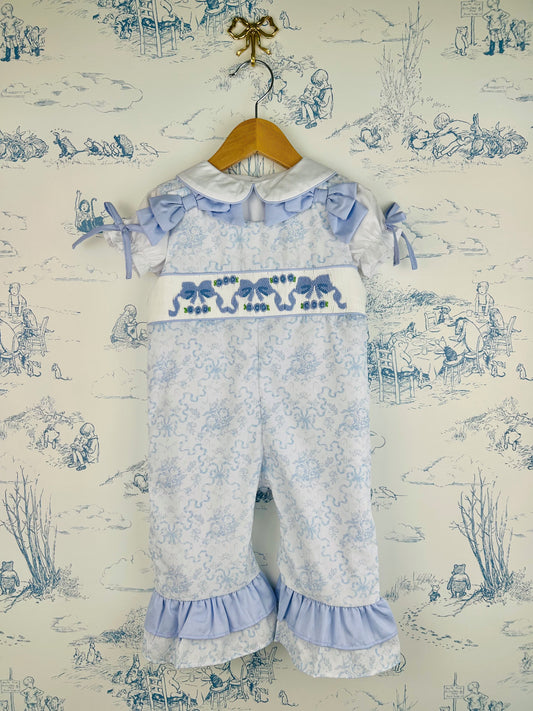 Blue Bows Overalls Set