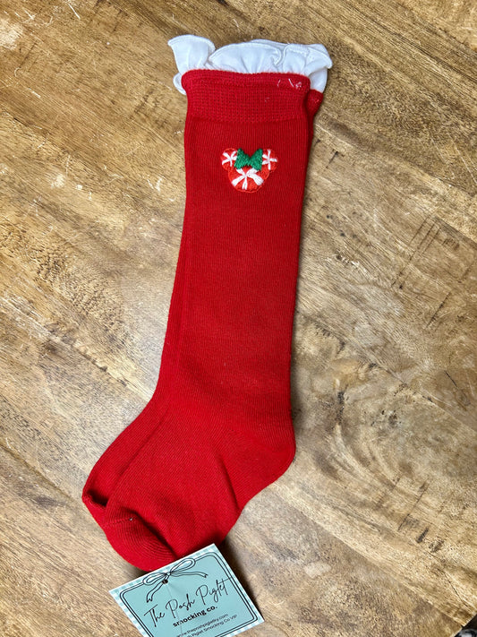 Mouse Peppermint Embroidered Socks