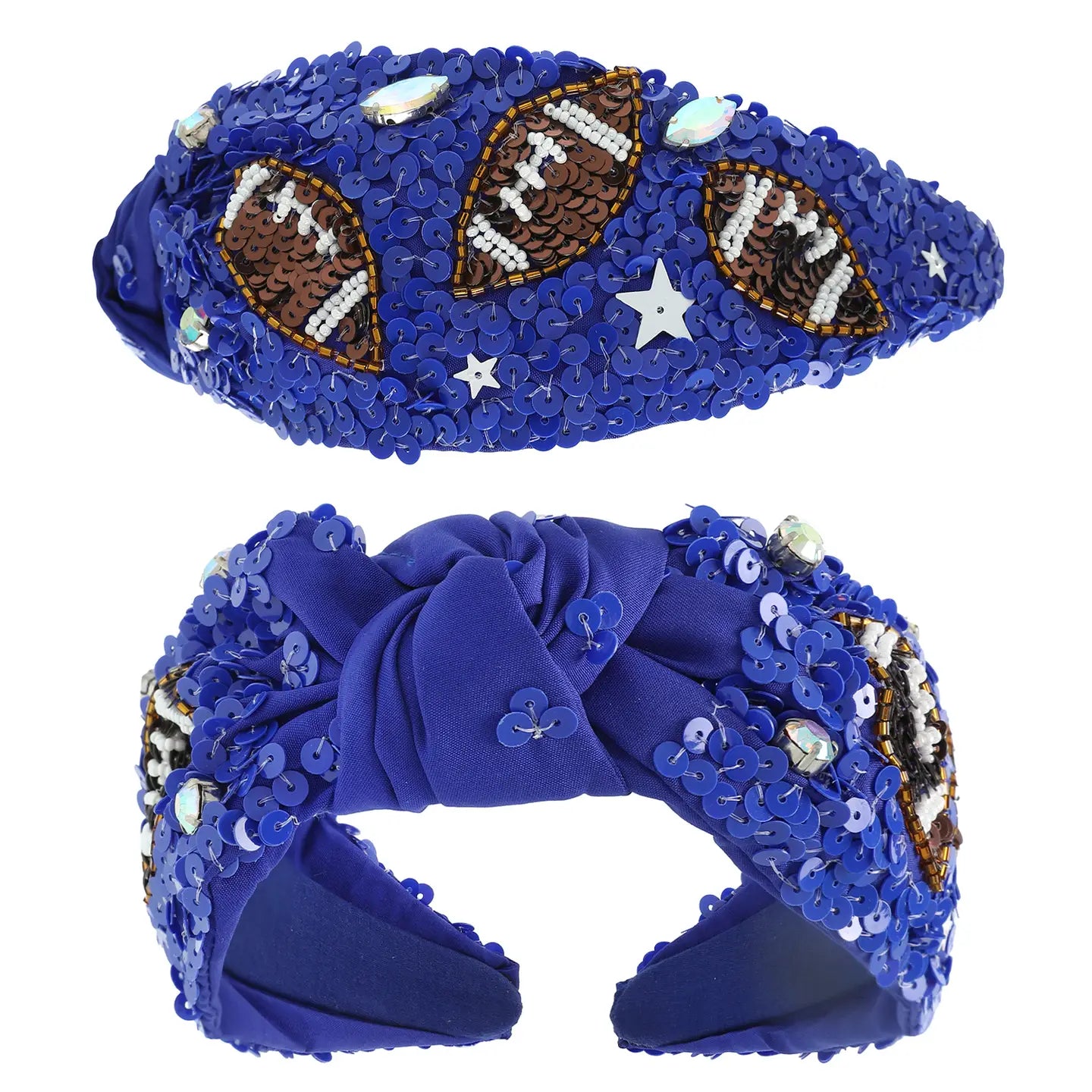 Football Top Knotted Jeweled Beaded Headband