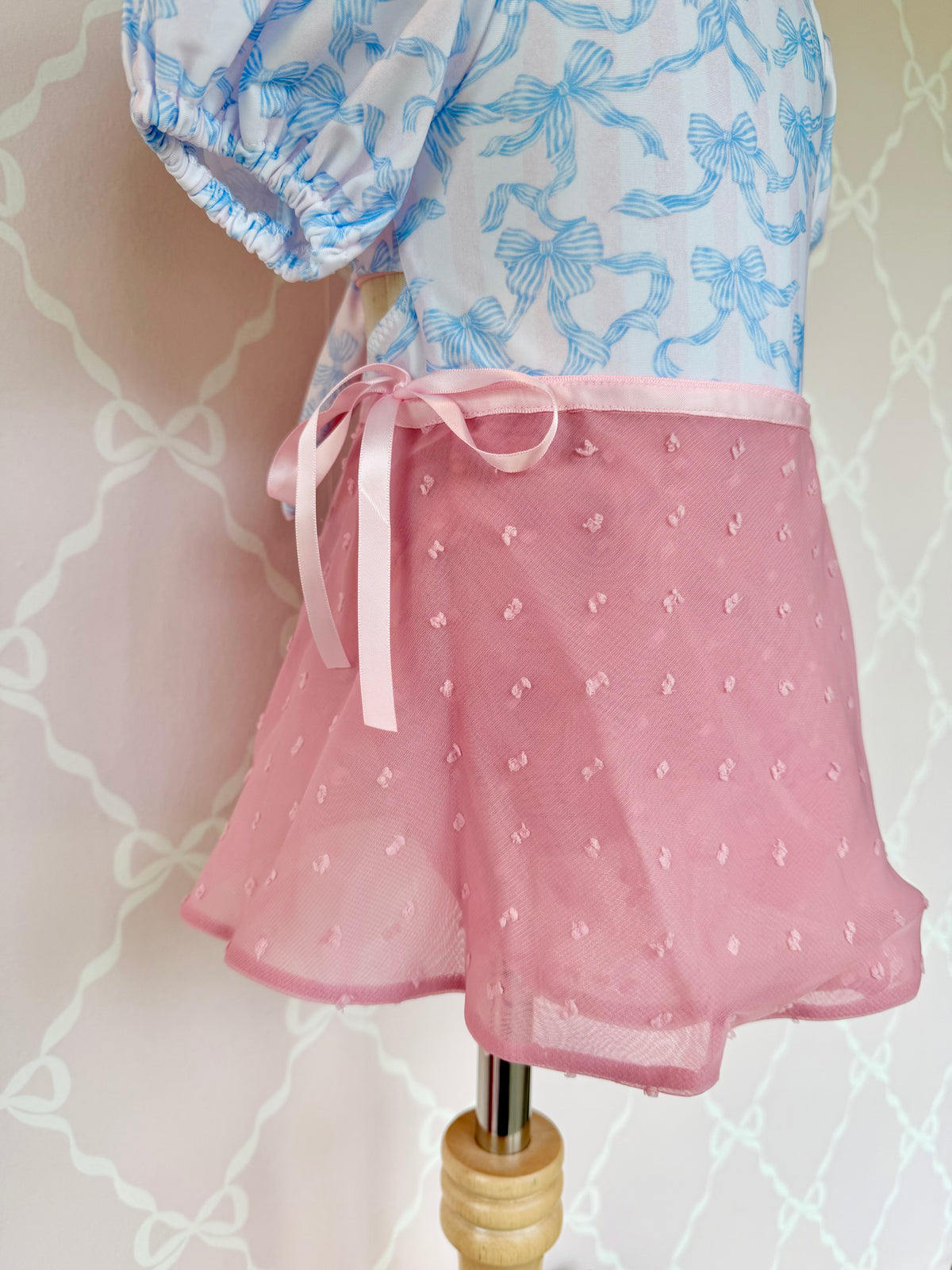 Pink Swiss Dot Overlay Tie Skirt