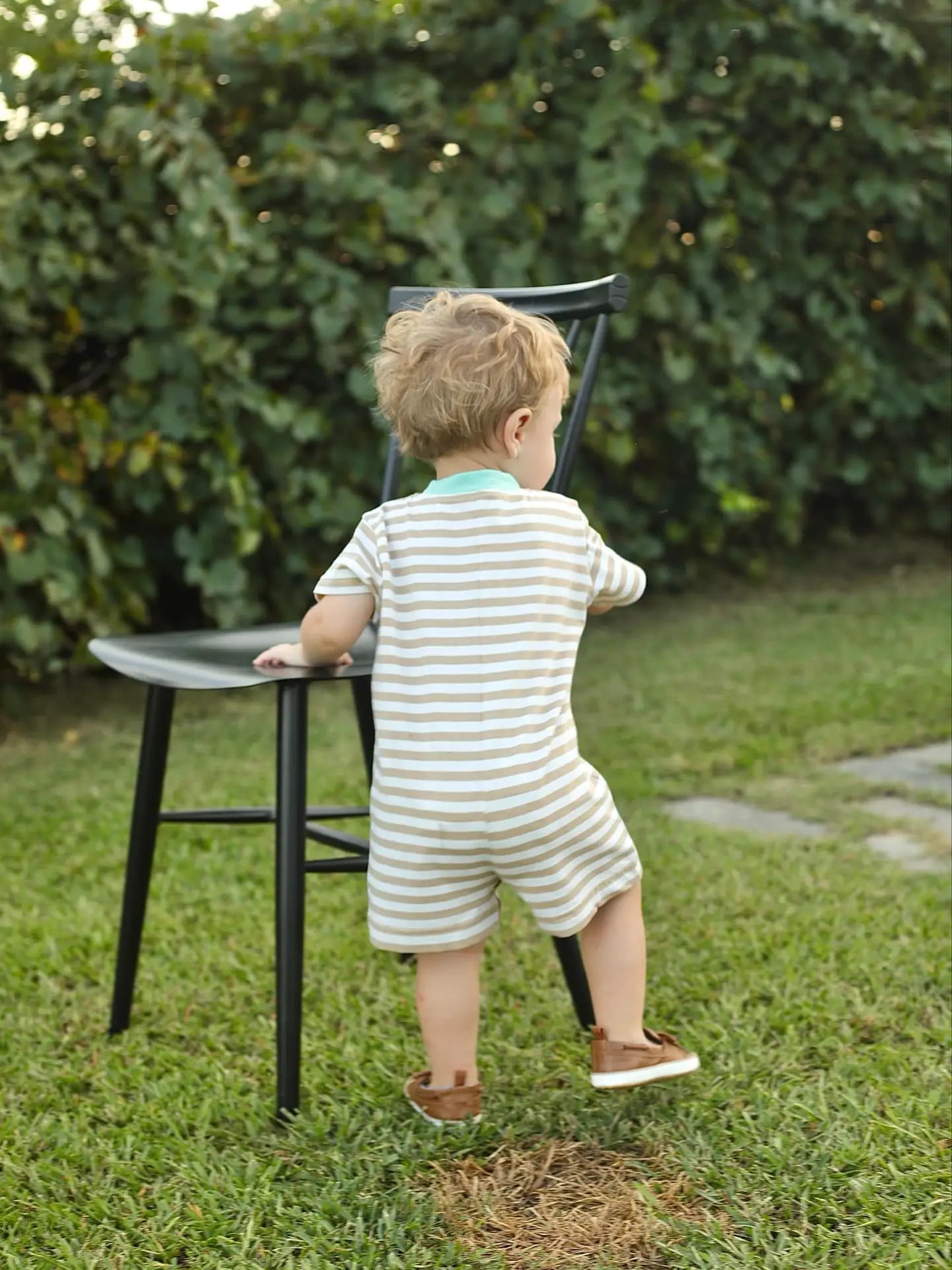 Pumpkin Harvest Tan Stripe Knit Romper with Wheelbarrow Applique