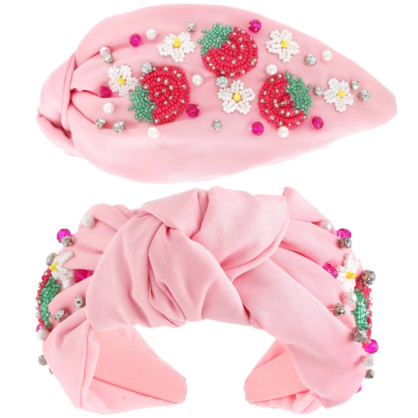 Pink Strawberry Beaded Mix Top Knotted Headband