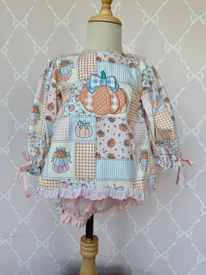 Patchwork Pumpkin Long Sleeve Bloomer Set
