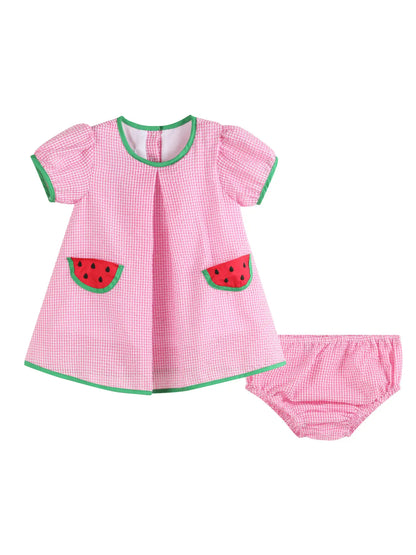 Pink Watermelon Dress and Diaper Cover Set