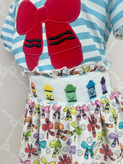 Crayon Cutie Smocked Skirt Set