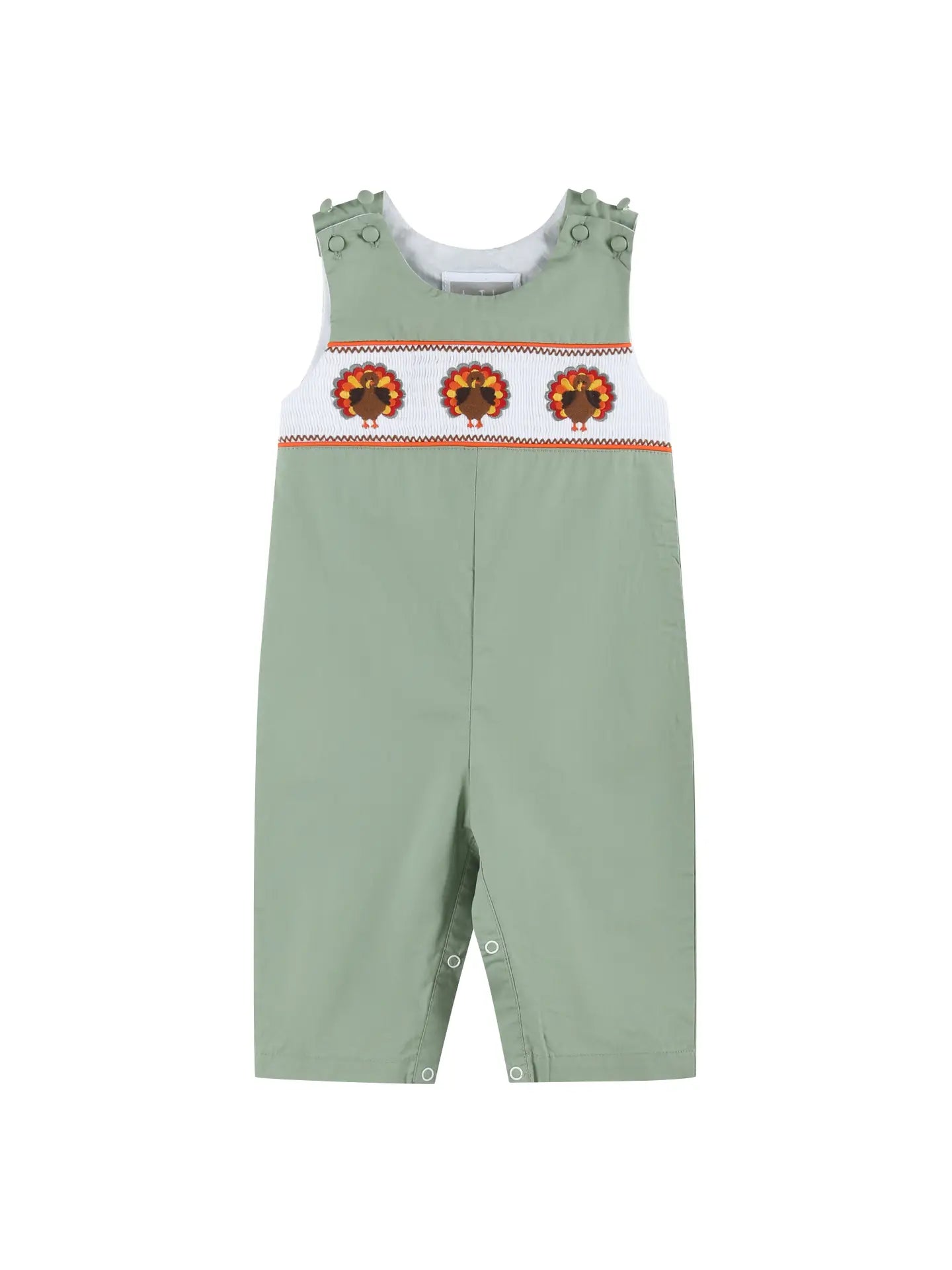 Sage Green Turkey Smocked Overalls