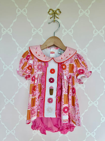 Donuts & Coffee Smocked Bloomer Set