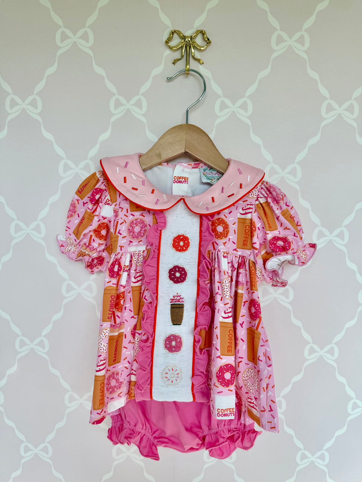 Donuts & Coffee Smocked Bloomer Set