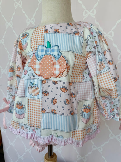 Patchwork Pumpkin Long Sleeve Bloomer Set