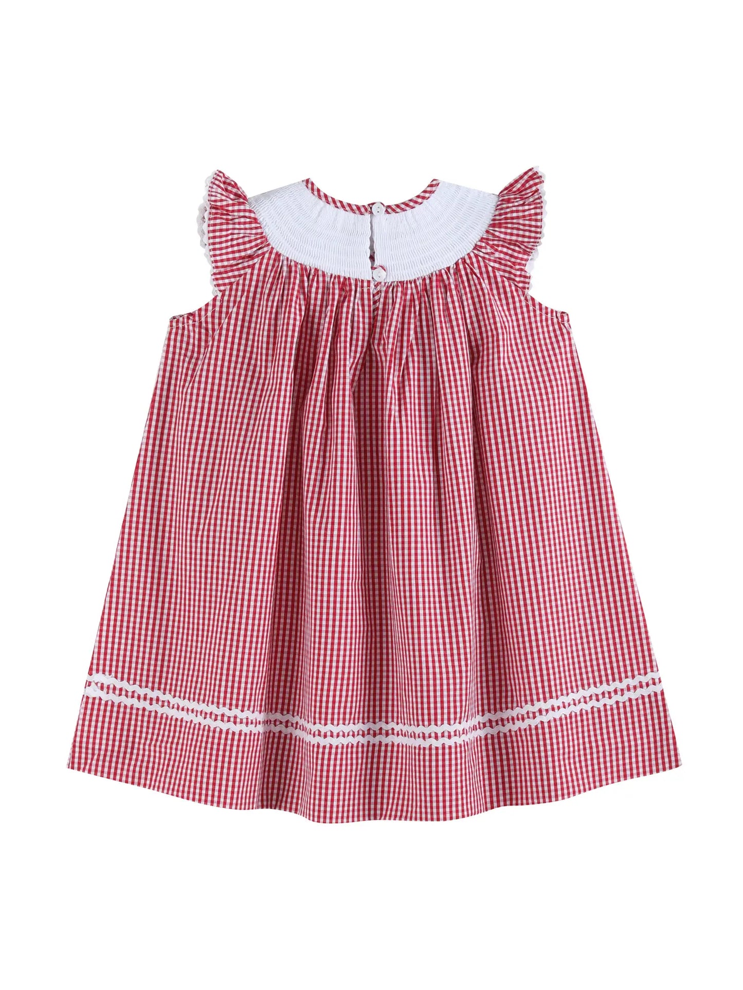 Red Gingham Baseball Smocked Bishop Dress