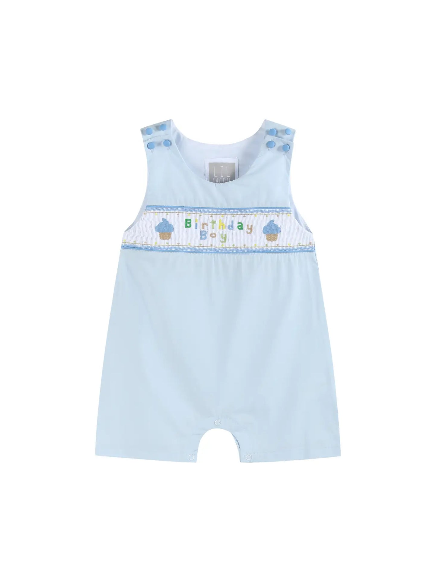 Blue Birthday Boy Smocked Shortalls