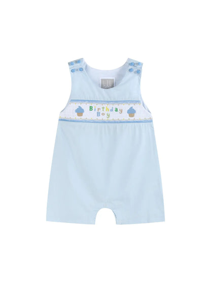 Blue Birthday Boy Smocked Shortalls