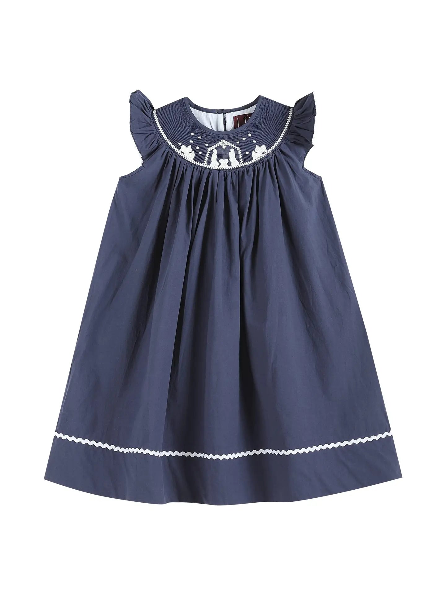 Navy Blue Nativity Smocked Christmas Dress