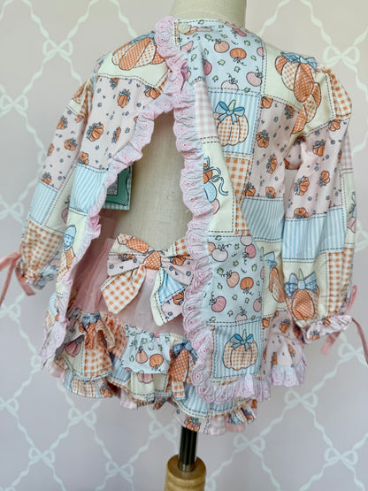 Patchwork Pumpkin Long Sleeve Bloomer Set