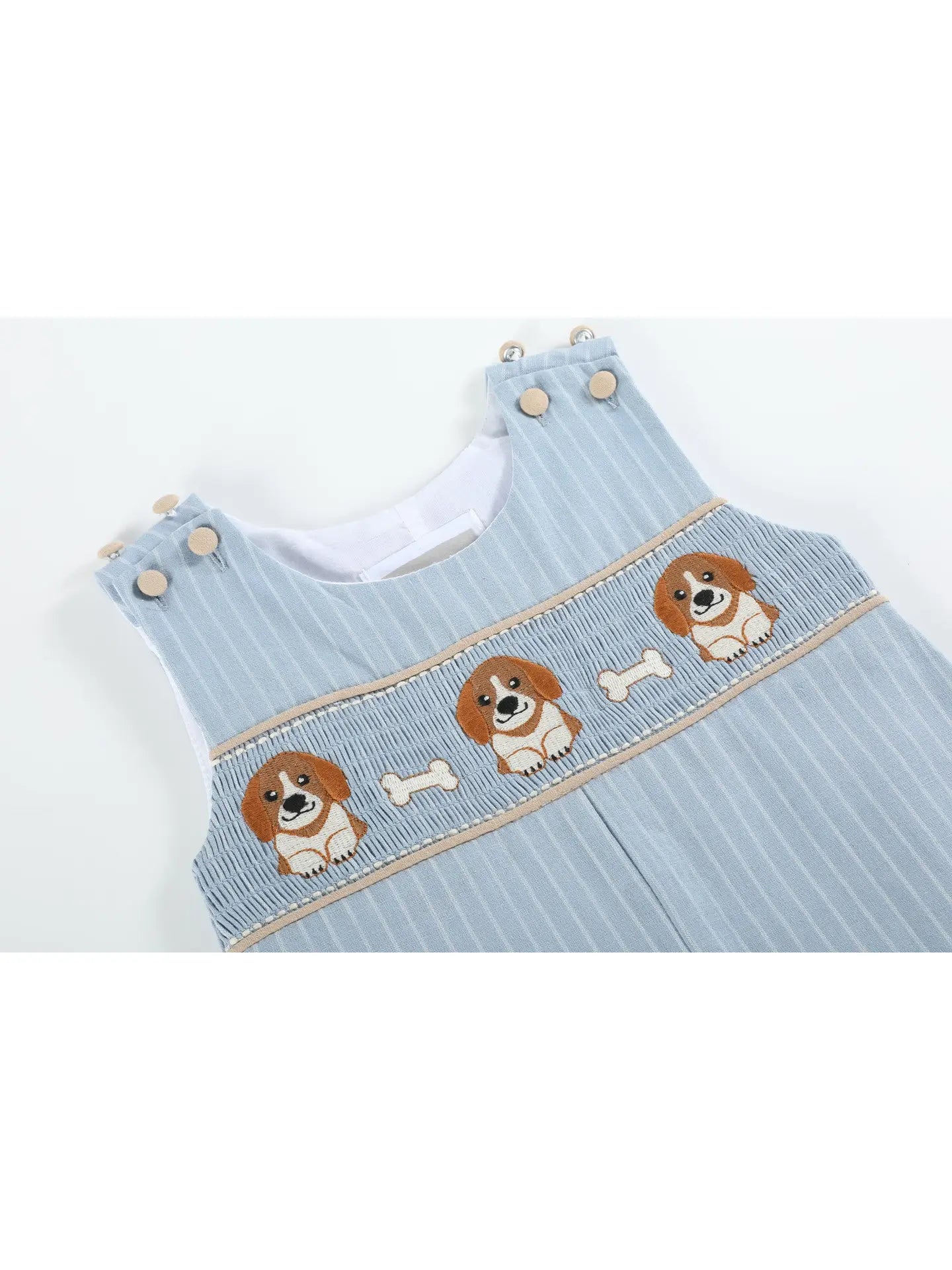 Light Blue Puppy Smocked Overalls