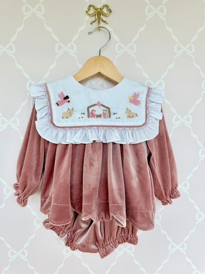 Pink Velvet Nativity Bloomer Set