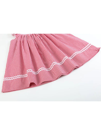 Red Gingham Baseball Smocked Bishop Dress