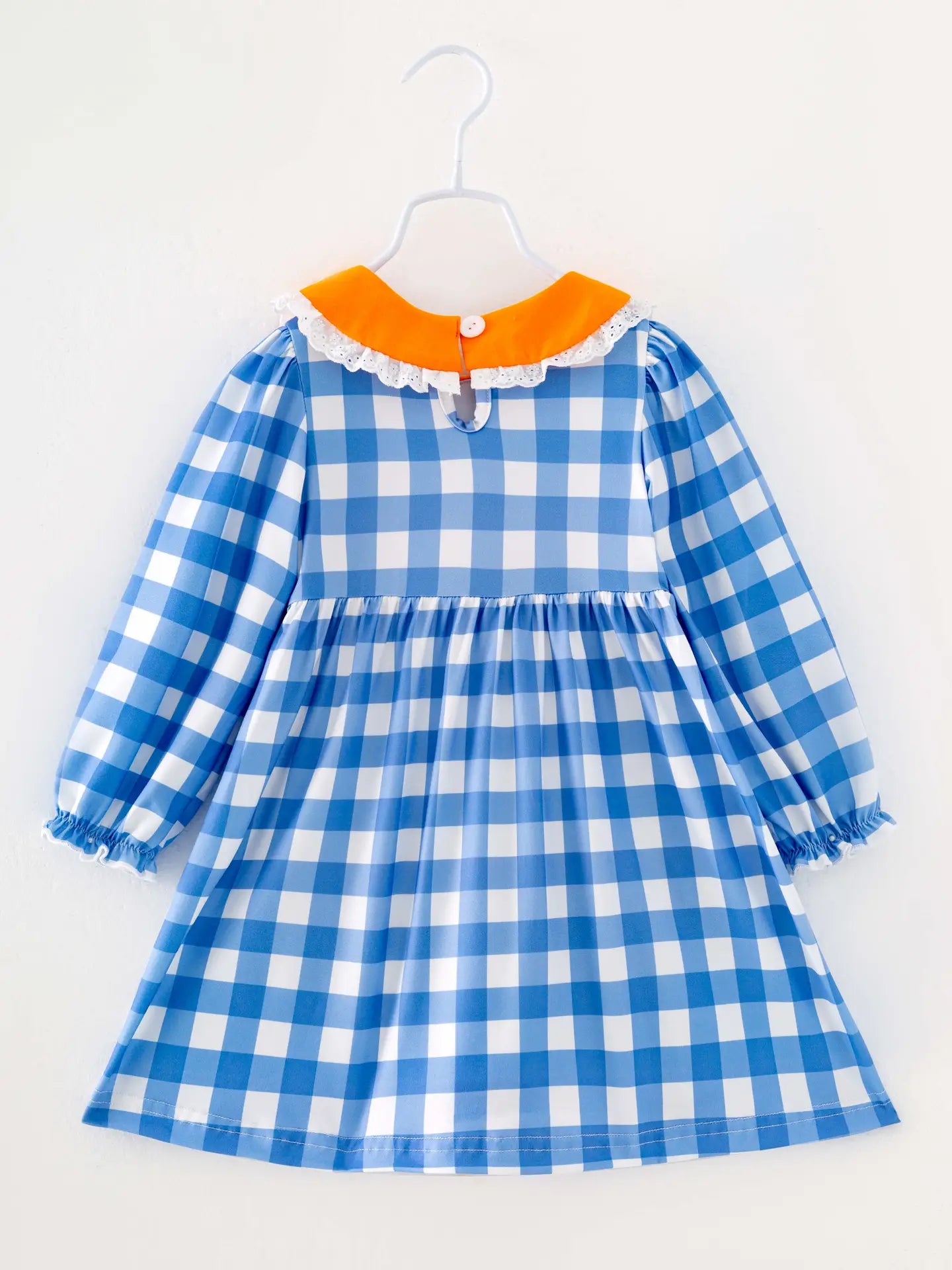 Blue Plaid Pumpkin Smocked Dress