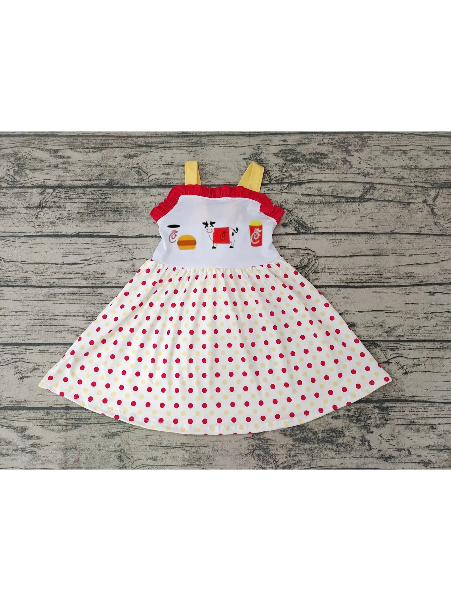 Girls Cow and Chicken Knee Length Dresses