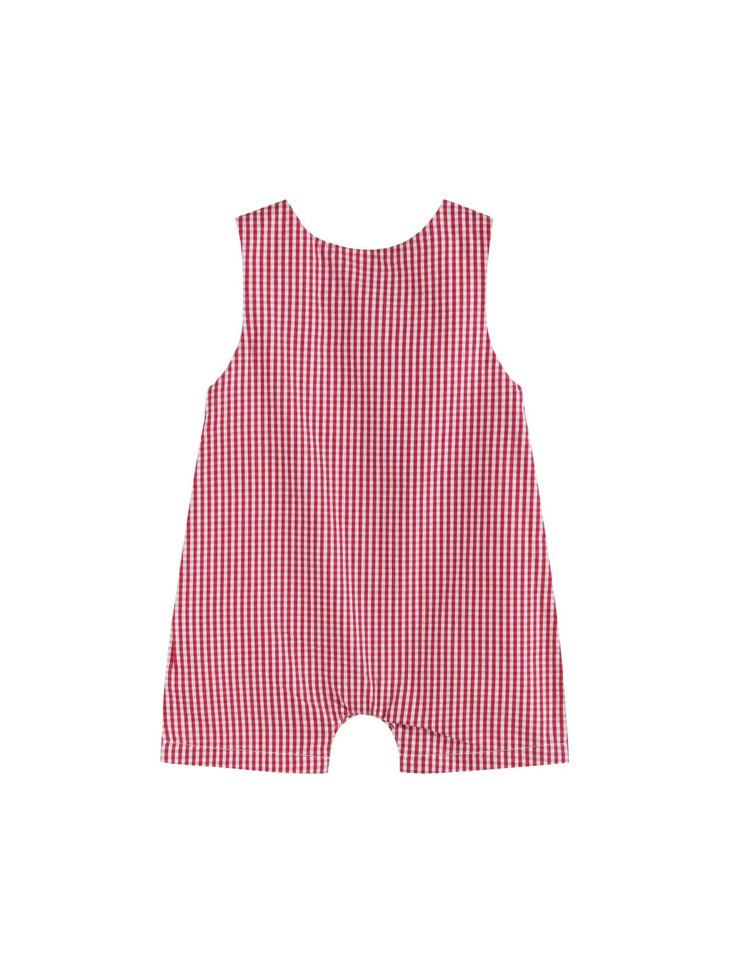 Red Gingham Baseball Smocked Shortalls