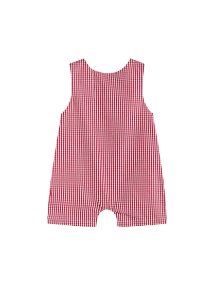 Red Gingham Baseball Smocked Shortalls