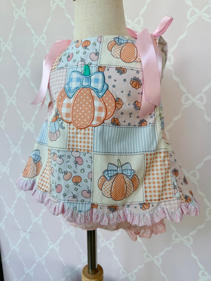 Patchwork Pumpkin Short Sleeve Bloomer Set