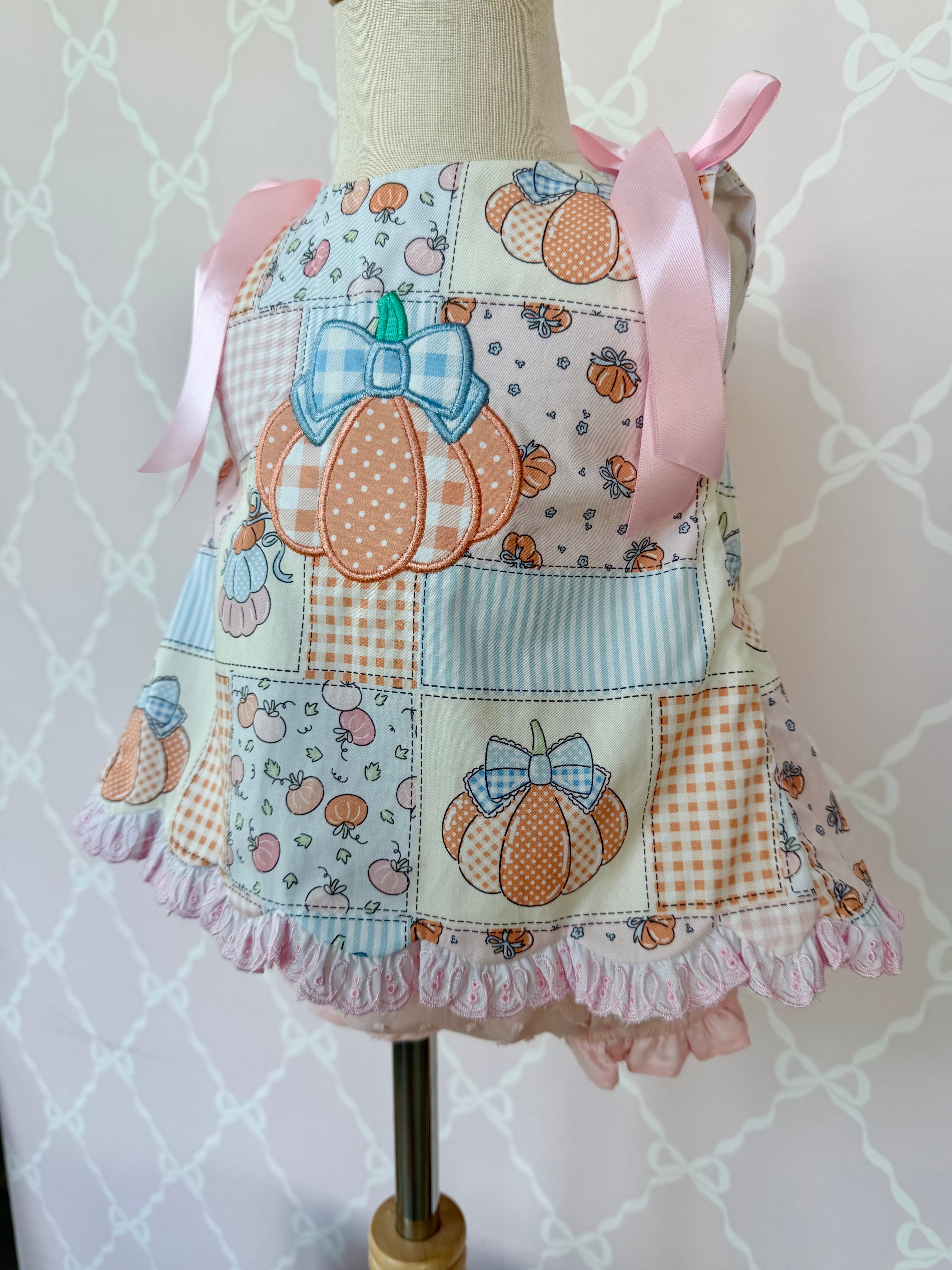 Patchwork Pumpkin Short Sleeve Bloomer Set