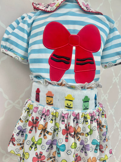 Crayon Cutie Smocked Skirt Set